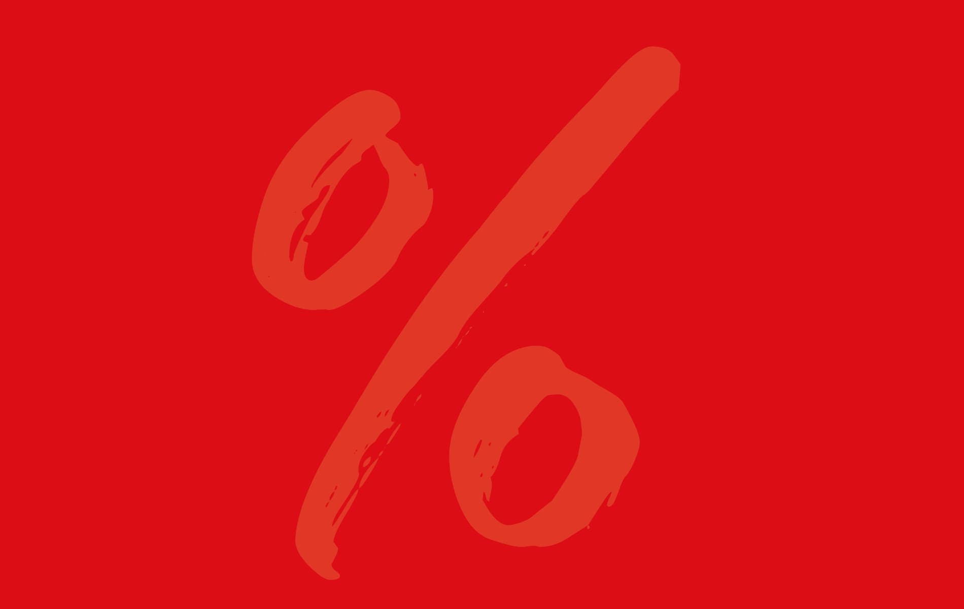 Red percentage symbol on a bright red background.