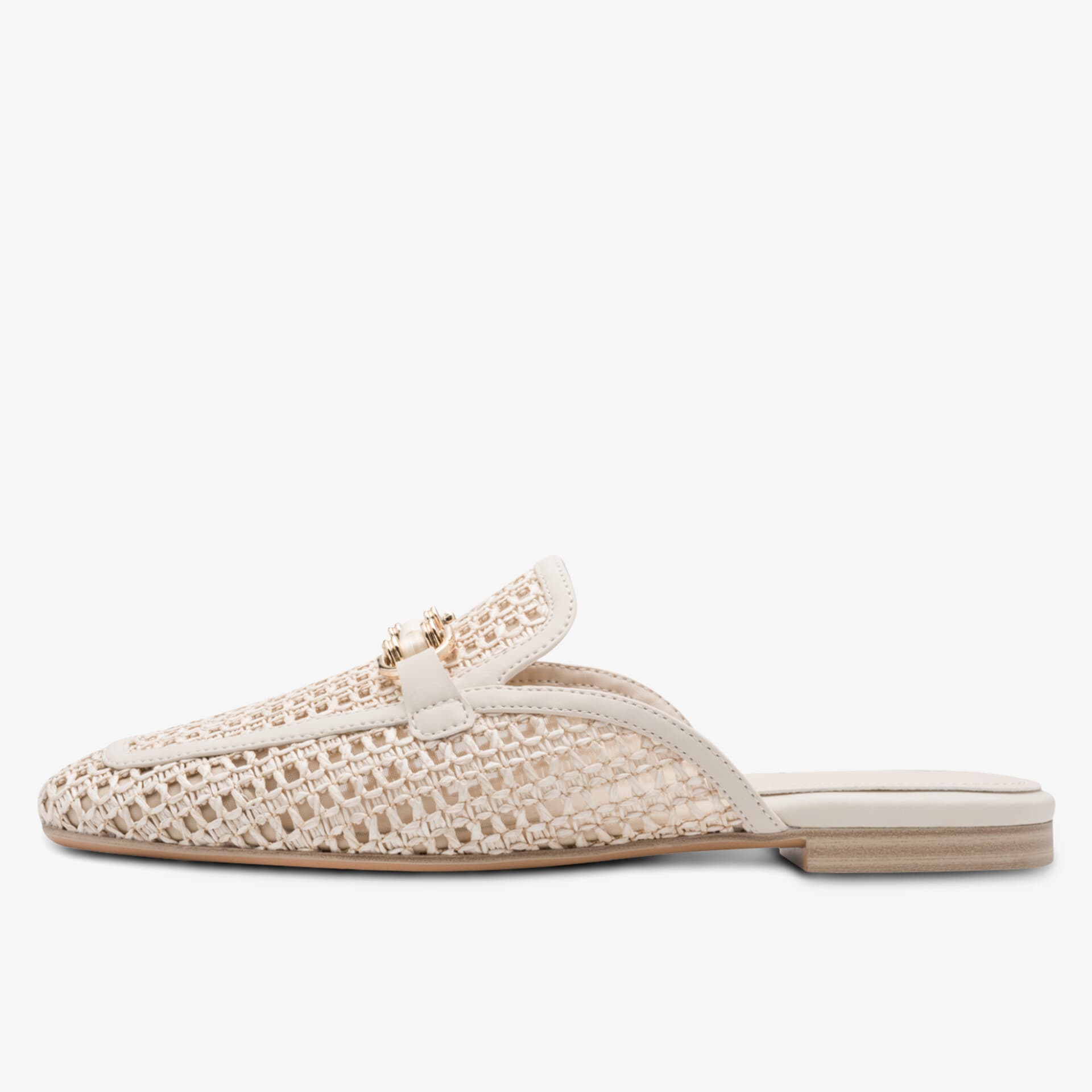 Beige geflochtener Slipper mit flachem Absatz und eleganter Optik